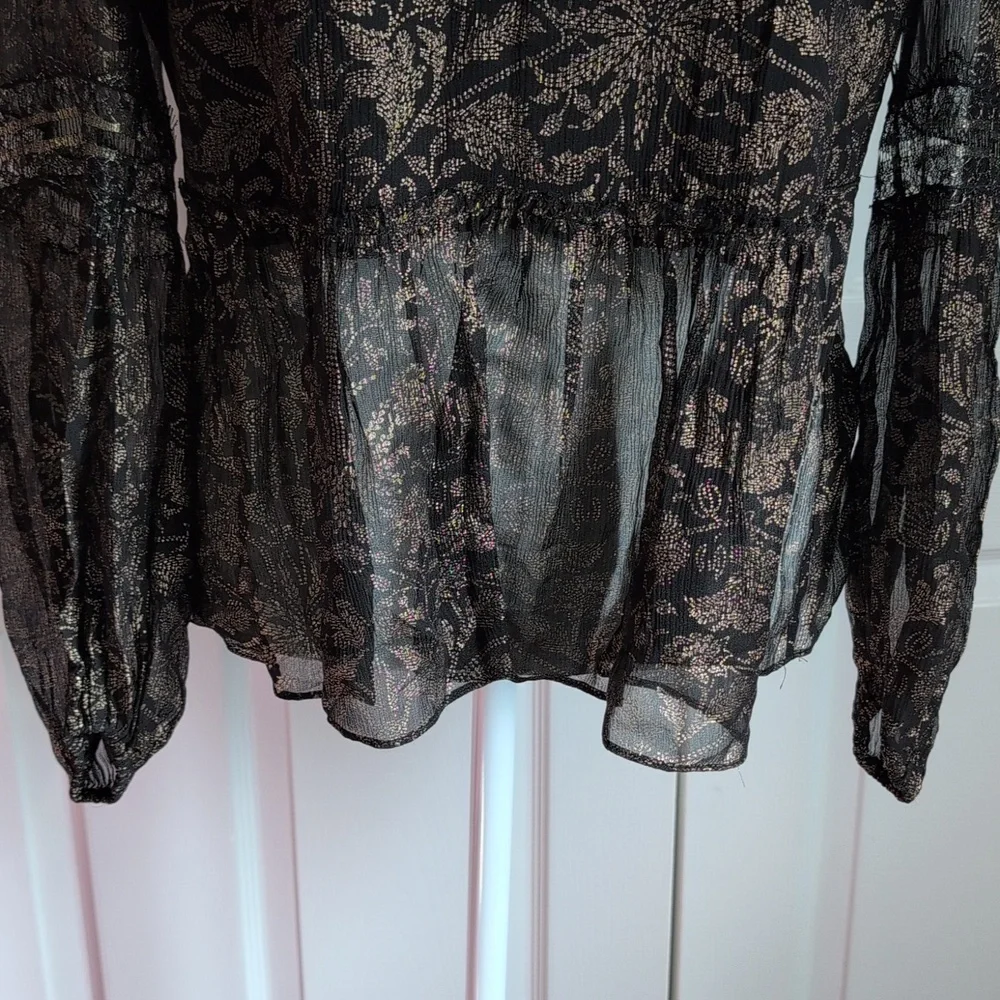 Elie Tahari Black And Gold Silk Blouse - Picture 3 of 12